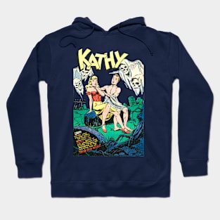 four ghosts scare Kathy in the cemetery Retro Vintage Comic Hoodie